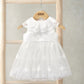 White mesh flower girl dress with lace cape collar and embroidered skirt