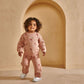 Blush pink floral knit set, long-sleeve top with pants on toddler