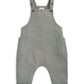 Gray waffle dungarees with adjustable straps, button details, and two front pockets