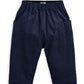 Dark blue cord trousers with elastic waist and side pockets