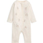 Cream long-sleeve romper with bear embroidery and front zip