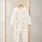 Cream embroidered bear romper, long sleeves with front zip and footed legs