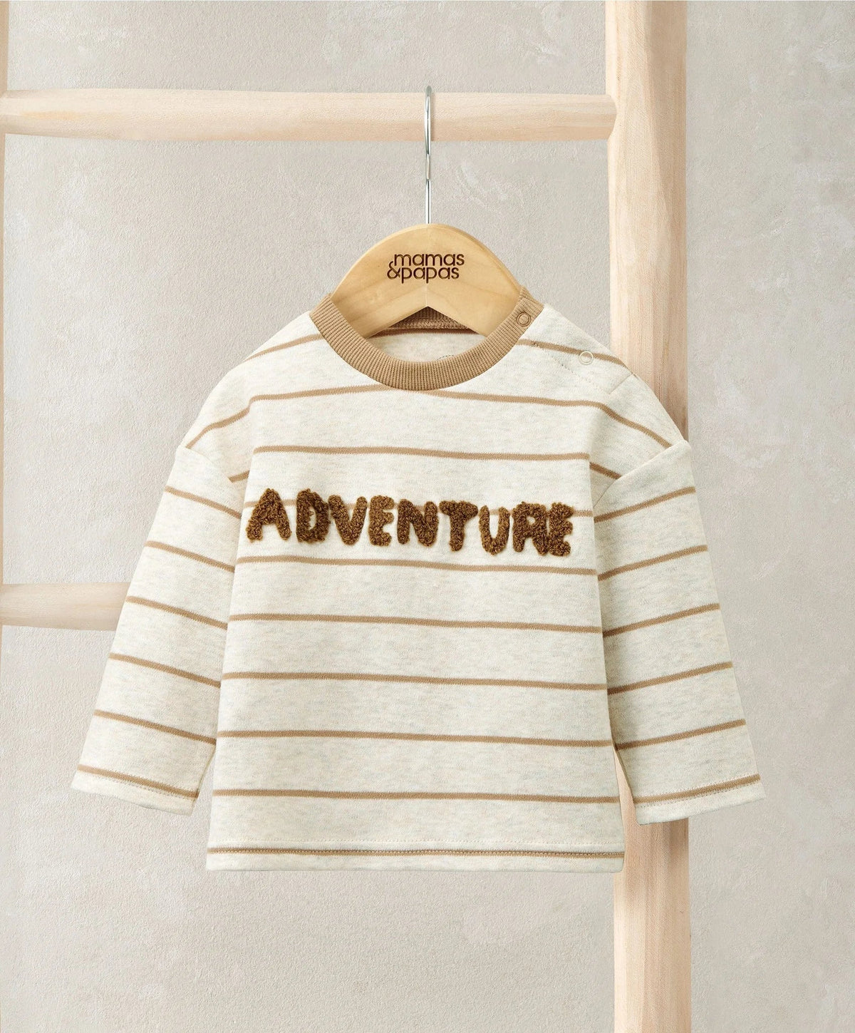 Kids cream striped long-sleeve t-shirt with brown Adventure word graphic