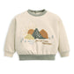 Cream crewneck sweatshirt with front embroidered mountains scene, ribbed hem and cuffs