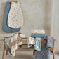 Cream and blue toddler sleep bags with planet-style prints, sleeveless