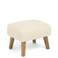 Off-white bouclé ottoman stool with square padded top and wooden legs