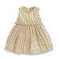 Cream sleeveless mesh dress with gold-tone dots, layered tulle skirt and waist smocking
