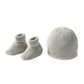 Gray ribbed-knit baby hat with matching booties, newborn set
