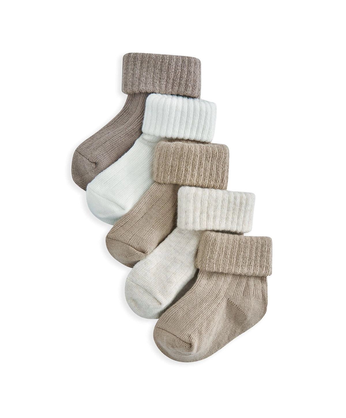 Pack of 5 ribbed crew socks in sand, cream, and light gray