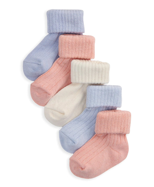 Ribbed socks pack of 5, assorted light blue, peach, and cream ankle socks