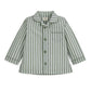 Green and white striped woven pajama shirt with button placket and chest pocket