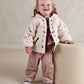 Cream borg jacket with embroidered motifs, burgundy zip front and hood for baby/toddler