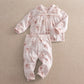 Jersey watercolour floral pyjamas set in pale pink, long sleeves and matching long pants