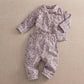 Vintage floral woven pajama set with long sleeves and matching pants
