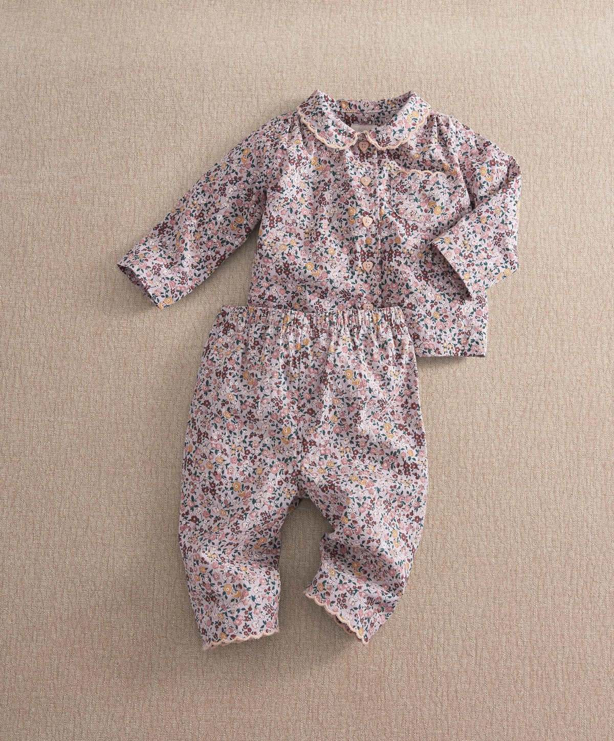 Vintage floral woven pajama set with long sleeves and matching pants