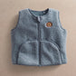 Blue fleece sleeveless gilet with zip front and lion badge