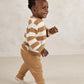 Kids striped knitted jumper and leggings set, tan and white, long sleeves and cuffs