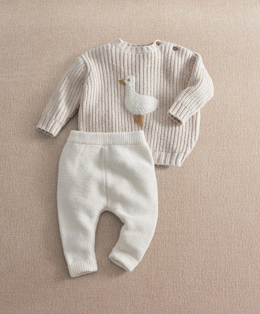 2-piece duck legging set with knitted cream sweater and matching pants
