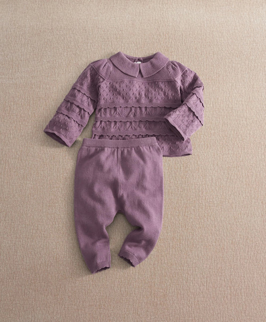Plum knit set with long-sleeve sweater and matching pajama pants