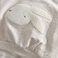 Light gray bunny applique sweatshirt, soft textured rabbit ears and face on front
