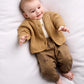 Tan button-front jacket and joggers set with allover snail prints