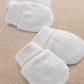White scratch mittens with wide cuffs, two-pack laid flat
