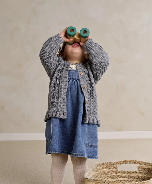 Bobble cardigan, gray cable-knit button-front with ribbed cuffs and hem