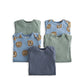 Pack of 5 lion-print baby bodysuits, neatly arranged: mint, light blue, navy