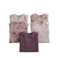 5-pack baby bodysuits: white, pale pink, and plum purple, plus berry-and-leaf print