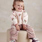 Cream baby sweatshirt with berry and leaf embroidery, ribbed cuffs and hem