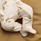 White acorn & leaf print all-in-one with zip edge and footed cuffs