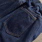 Dark blue denim jeans close-up of stitched front pocket and seams