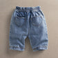 Heart jeans denim shorts with elastic waistband and heart-shaped front pockets