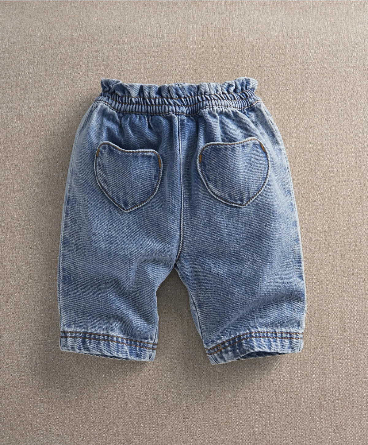 Heart jeans denim shorts with elastic waistband and heart-shaped front pockets