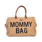 Brown teddy nursery tote with top handles and 'MOMMY BAG' lettering