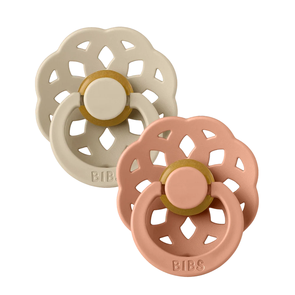 Boheme latex pacifiers, 2-pack: vanilla and vanilla peach, flower guard with round center
