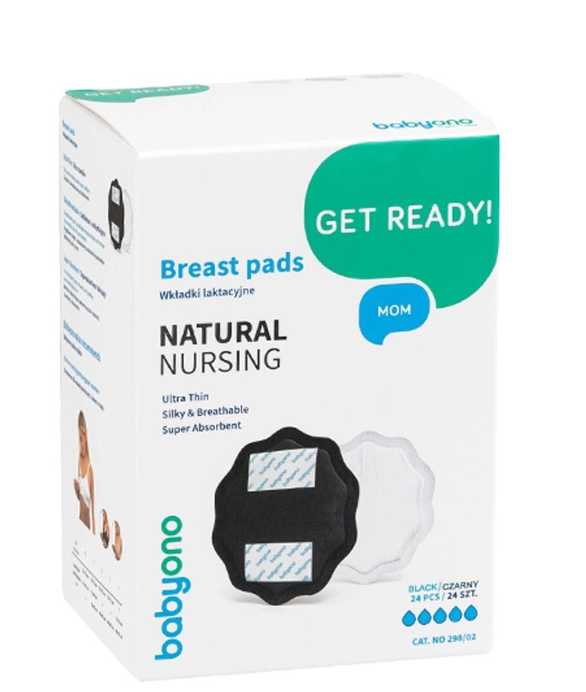 Slim breast pads pack of 24 in white retail box with green accents