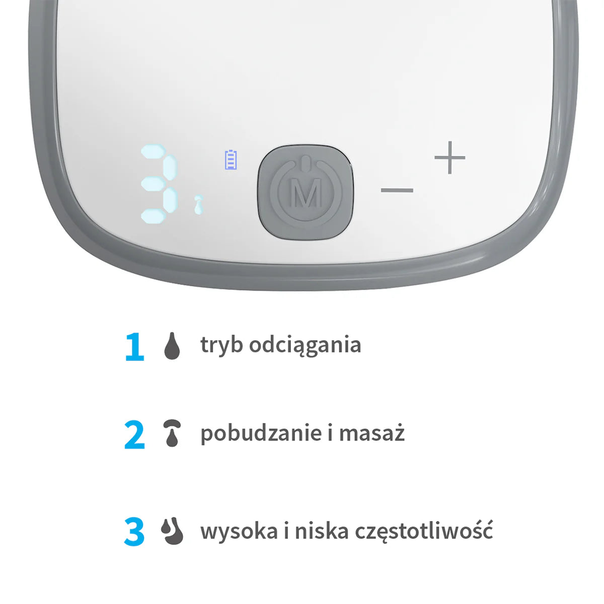 Breast pump spare parts control panel with mode button, display, and icons