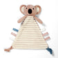 Koala cuddly flat toy, striped cream body with blue accents