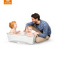 X-large white baby bath with gray frame during bath with child