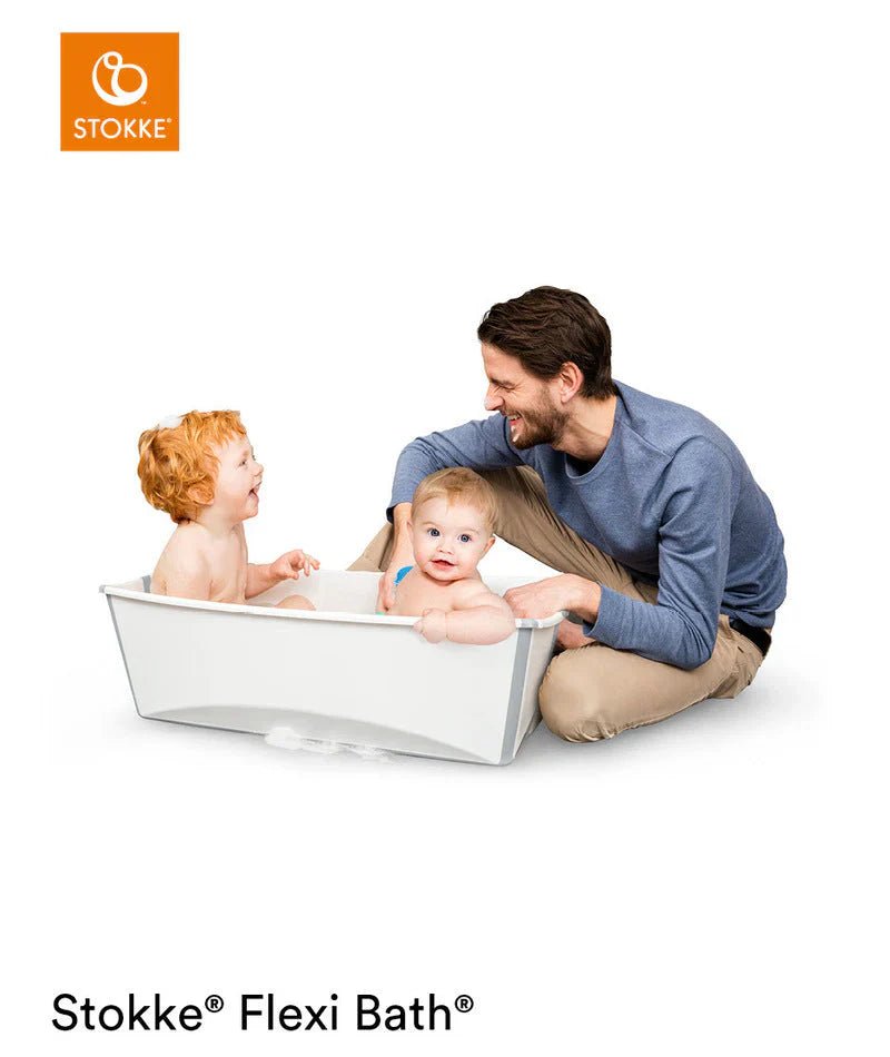 X-large white baby bath with gray frame during bath with child