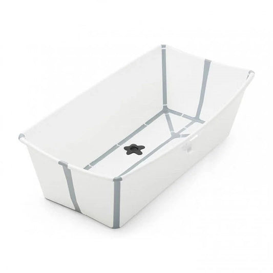 X-large white baby bath with gray support frame and molded side handles