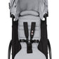 Yoyo³ stroller seat with light gray padding, black harness straps, front view