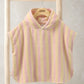 Pink striped poncho towel with rounded neck opening and soft terry-like texture