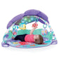 Baby activity gym with purple arch, ocean play mat, hanging toys, lights glowing