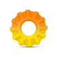 Silicone teether ring with studded textures, orange and yellow, bright starts logo