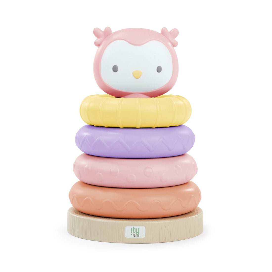Folding sensory pyramid toy with stacked pads and cute face on top