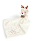 Cream reindeer comforter with plush antlers and red nose; 'First Christmas 2025' stitched