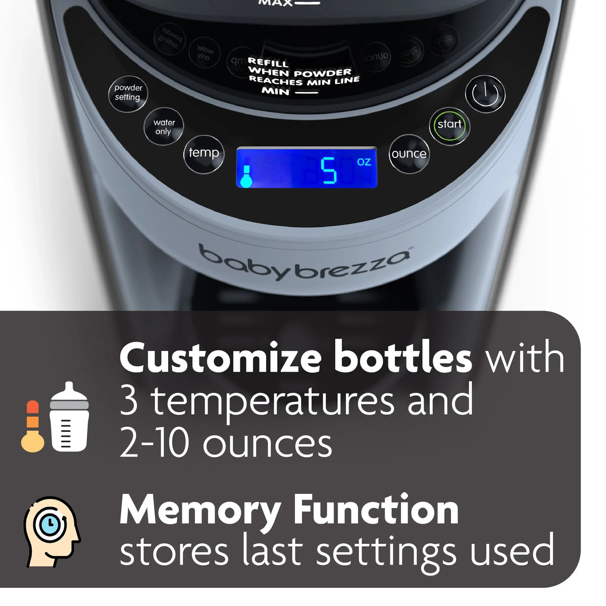 White formula dispenser with digital control display and start button