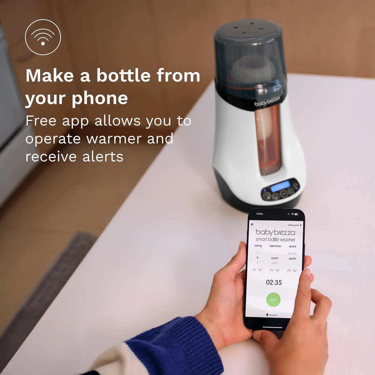 Baby Brezza smart bottle warmer with phone app controlling warm-up and alerts